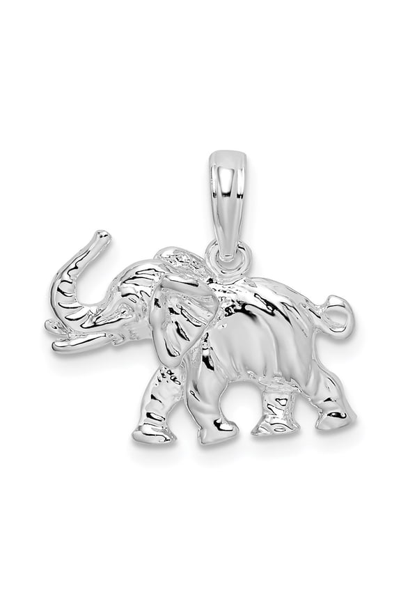 Fine Jewelry 925 Sterling Silver Rhodium-Plated Polished 3D Elephant Pendant for Women