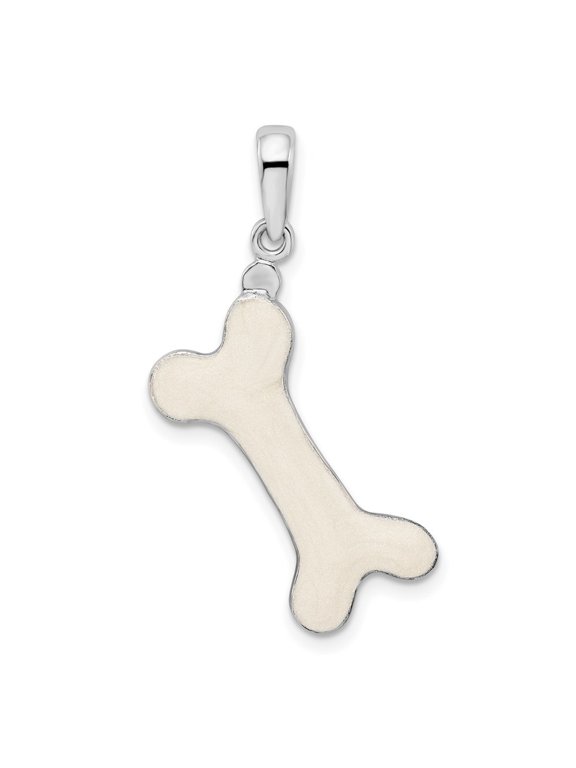 Fine Jewelry 925 Sterling Silver Rhodium-Plated Polished 3D Enameled Dog Bone Pendant for Women