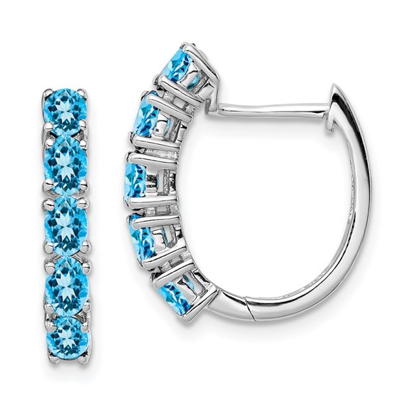 Auriga Fine Jewelry 925 Sterling Silver Rhodium Plated Polished Blue Topaz Hinged Hoop Earrings for Women