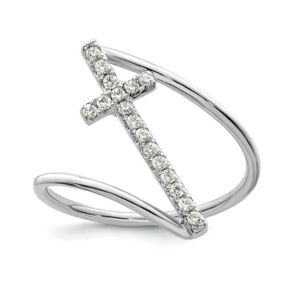 Auriga Fine Jewelry 925 Sterling Silver Rhodium Plated Polished Cubic Zirconia Cross Ring Size 7 for Women
