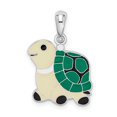thumbnail image 1 of Auriga Fine Jewelry 925 Sterling Silver Rhodium-Plated Polished Enameled Green Turtle Pendant (L-22 mm, W-15 mm), 1 of 6
