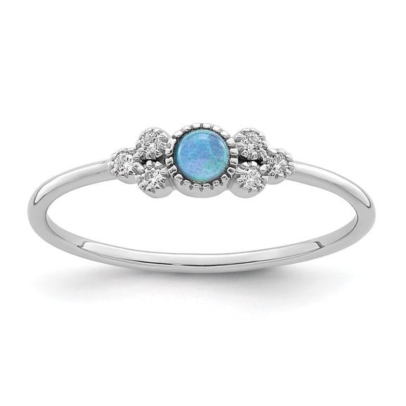 Auriga Fine Jewelry 925 Sterling Silver Rhodium Plated Polished Lab Created Blue Opal Ring Size 7 for Women