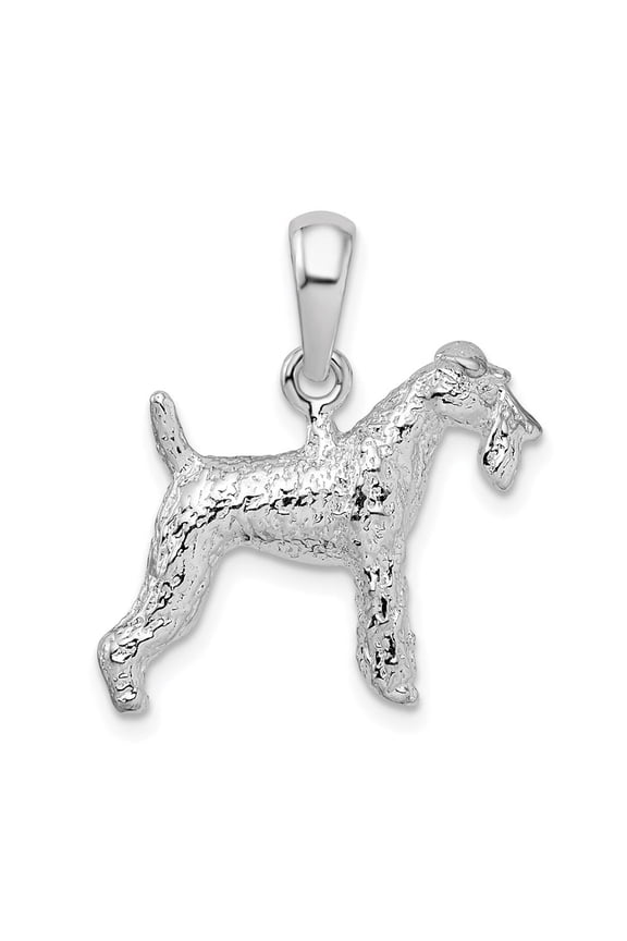 Fine Jewelry 925 Sterling Silver Rhodium-Plated Textured 3D Wire Fox Terrier Pendant for Women