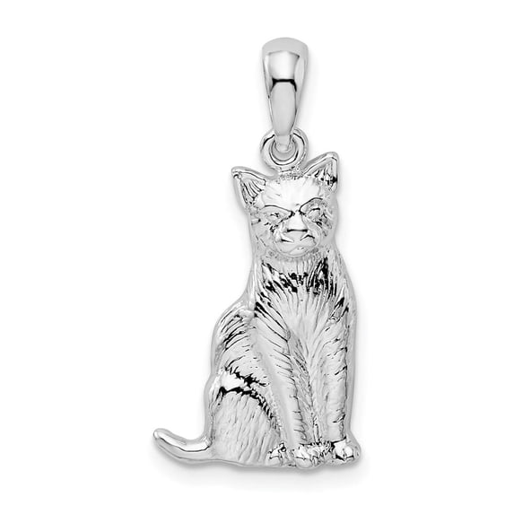 Auriga Fine Jewelry 925 Sterling Silver Rhodium-Plated Textured Sitting Cat Pendant for Women