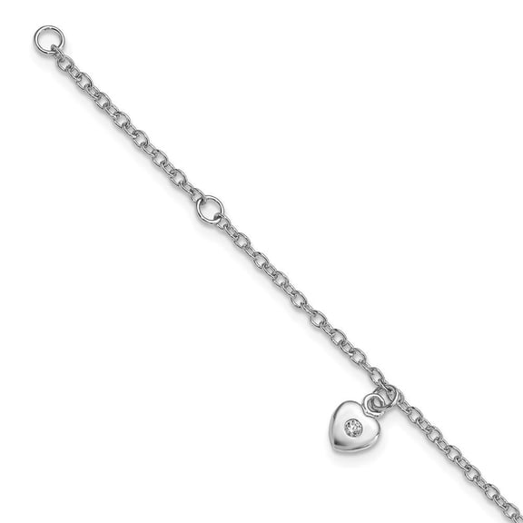 Auriga Fine Jewelry 925 Sterling Silver Rhodium Plated Zirconia 5.5In Heart Bracelet 5.5inch for Women