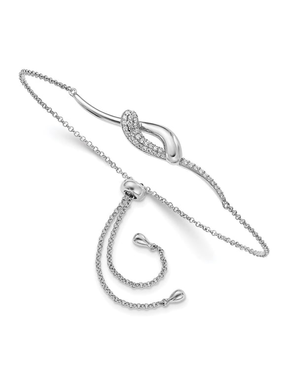 Fine Jewelry 925 Sterling Silver Rhodium Plated Zirconia Fancy Bar Bolo Bracelet for Women