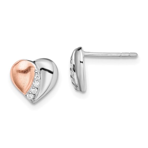 Auriga Fine Jewelry 925 Sterling Silver Rhodium/Rose Gold-plated CZ Heart Stud Earrings for Women
