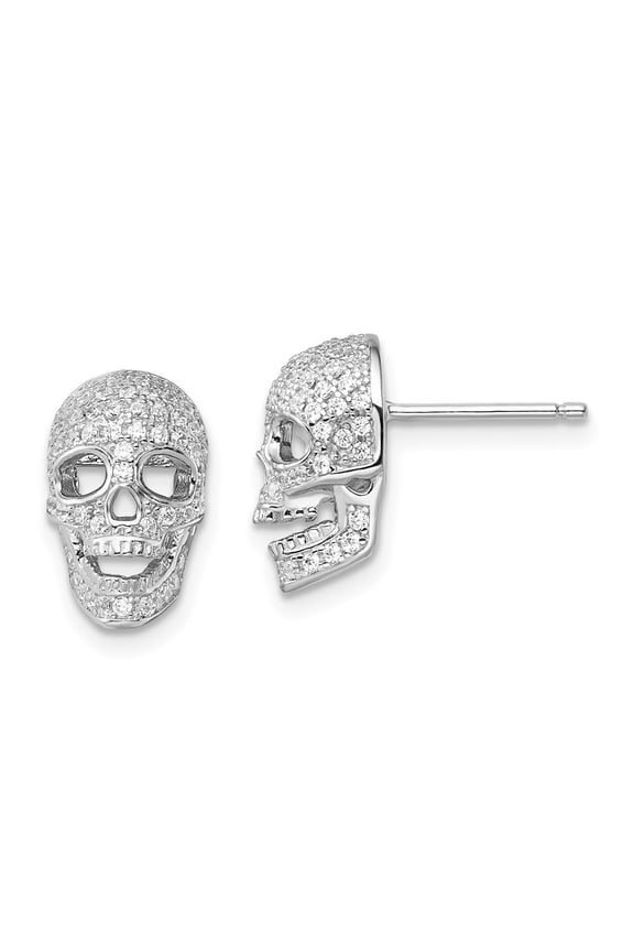 Fine Jewelry 925 Sterling Silver Rhodium-plated 140 Stone Micro CZ Skull Post Stud Earrings for Women
