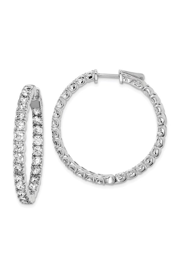 Fine Jewelry 925 Sterling Silver Rhodium-plated 52 Stone 3.0mm CZ In/Out Hinged Hoop Earrings for Women