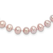 AURIGA Fine Jewelry 925 Sterling Silver Rhodium-plated 7-8 mm Purple FWC Pearl Necklace for Women 16"