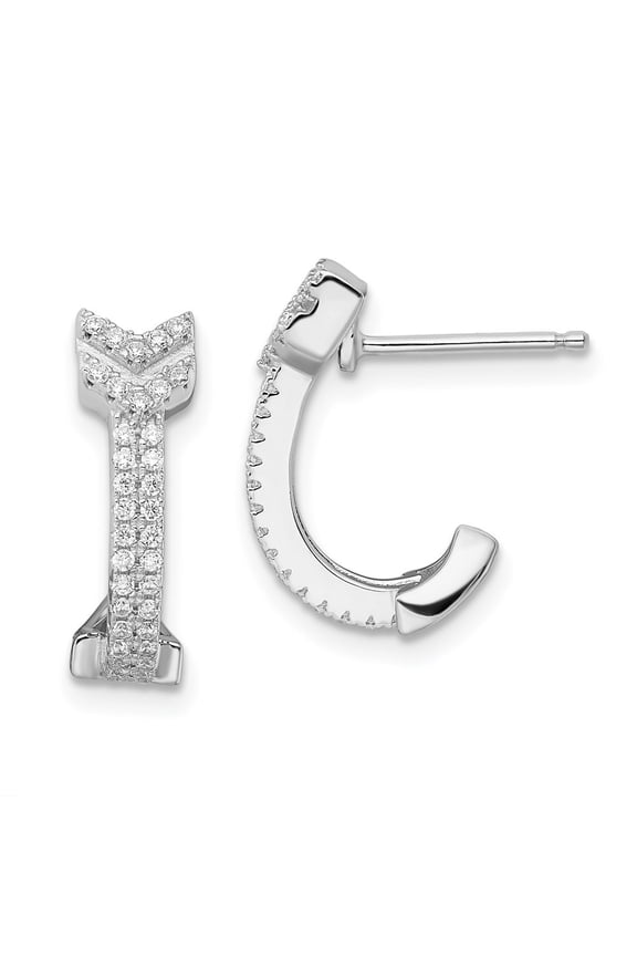 Fine Jewelry 925 Sterling Silver Rhodium-plated 76 Stone Micro CZ Arrow Hoop Earrings for Women