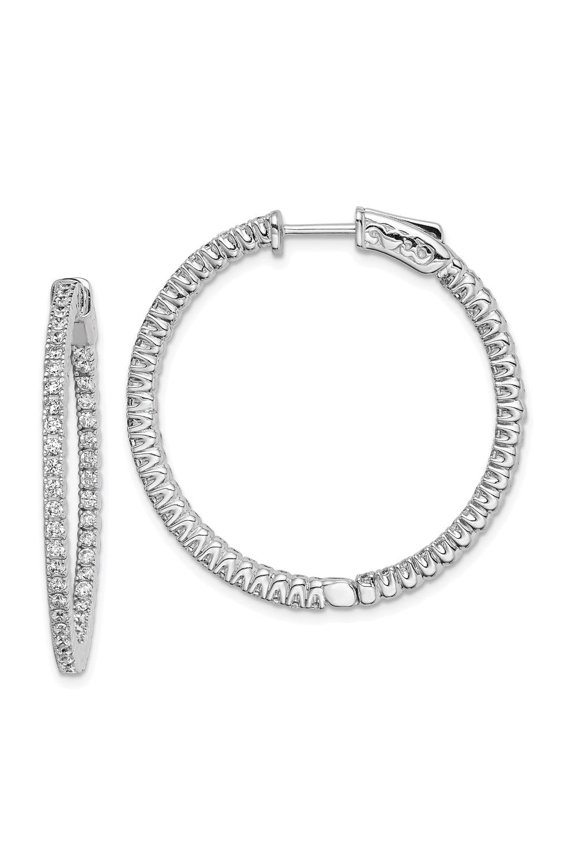 Fine Jewelry 925 Sterling Silver Rhodium-plated 94 Stone 1.5mm CZ In/Out Hinged Hoop Earrings for Women