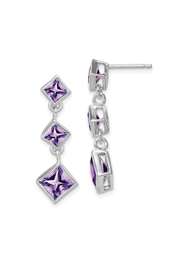 Fine Jewelry 925 Sterling Silver Amethyst Post Dangle Earrings for Women