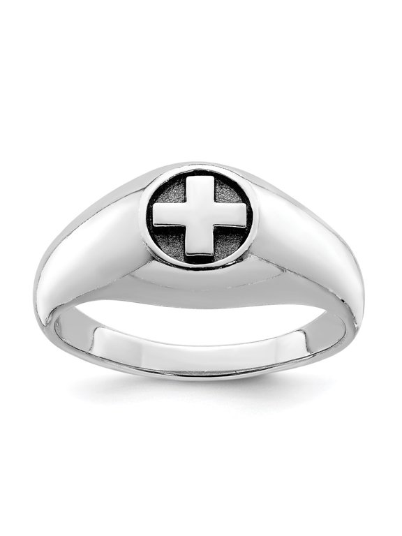 Fine Jewelry 925 Sterling Silver Rhodium-plated & Antiqued Cross Ring for Women Size 11