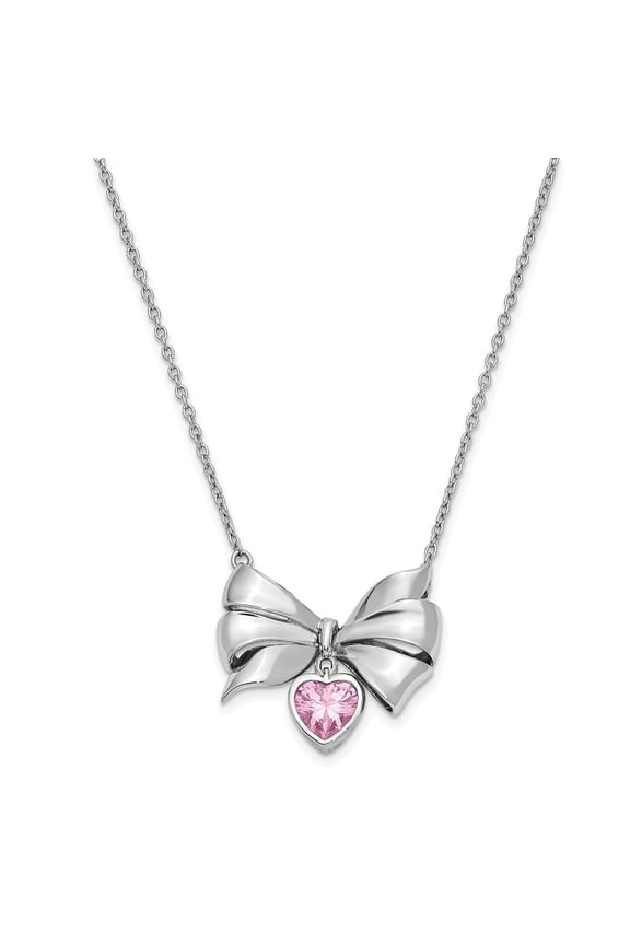 Fine Jewelry 925 Sterling Silver Rhodium-plated Antiqued Pink CZ Tie The Knot. Necklace for Women 18"