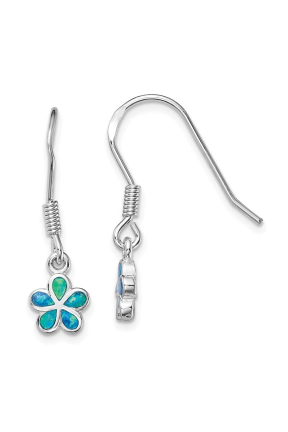 Fine Jewelry 925 Sterling Silver Rhodium-plated Blue Created Opal Flower Dangle Earrings for Women