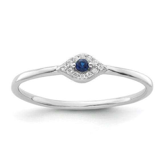 Auriga Fine Jewelry 925 Sterling Silver Rhodium-plated Blue and Clear CZ Evil Eye Ring for Women Size 6