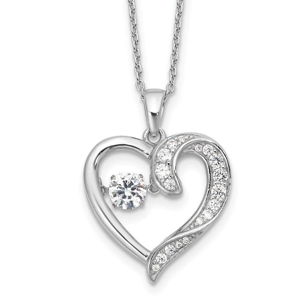 AURIGA Fine Jewelry 925 Sterling Silver Rhodium-plated Brilliant-cut Vibrant CZ Heart Necklace for Women 20"