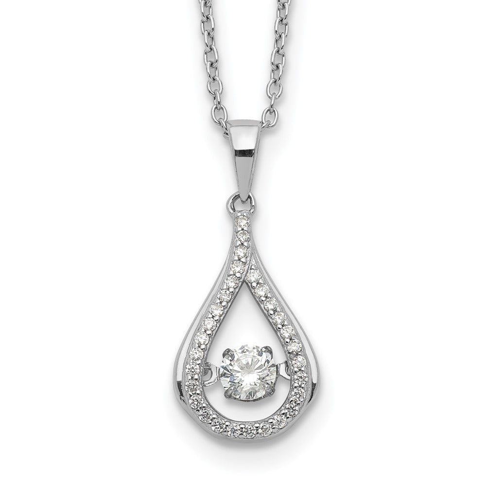 AURIGA Fine Jewelry 925 Sterling Silver Rhodium-plated Brilliant-cut Vibrant CZ Teardrop Necklace for Women 18"