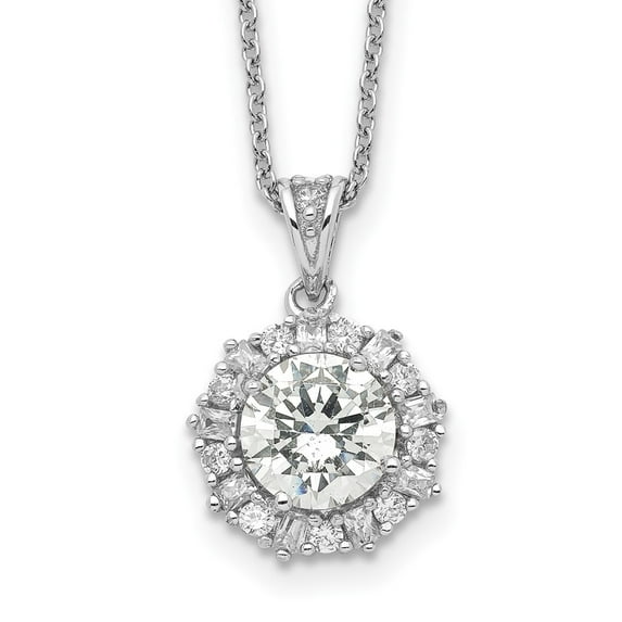 Auriga Fine Jewelry 925 Sterling Silver Rhodium-plated Brilliant-cut and Emerald-cut CZ Halo Necklace for Women 18"