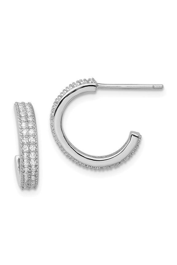 Fine Jewelry 925 Sterling Silver Rhodium-plated CZ 14x3.5mm C-Hoop Post Earrings for Women