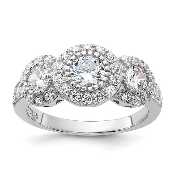 Auriga Fine Jewelry 925 Sterling Silver Rhodium-plated CZ 3-stone Ring for Women Size 7