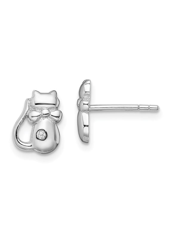 Fine Jewelry 925 Sterling Silver CZ Cat Post Stud Earrings for Women
