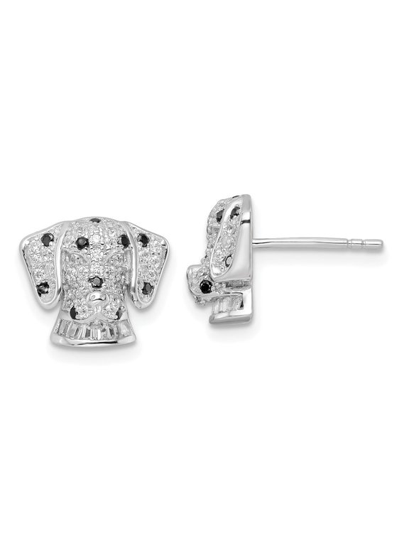 Fine Jewelry 925 Sterling Silver Rhodium-plated CZ Dalmatian Head Post Stud Earrings for Women