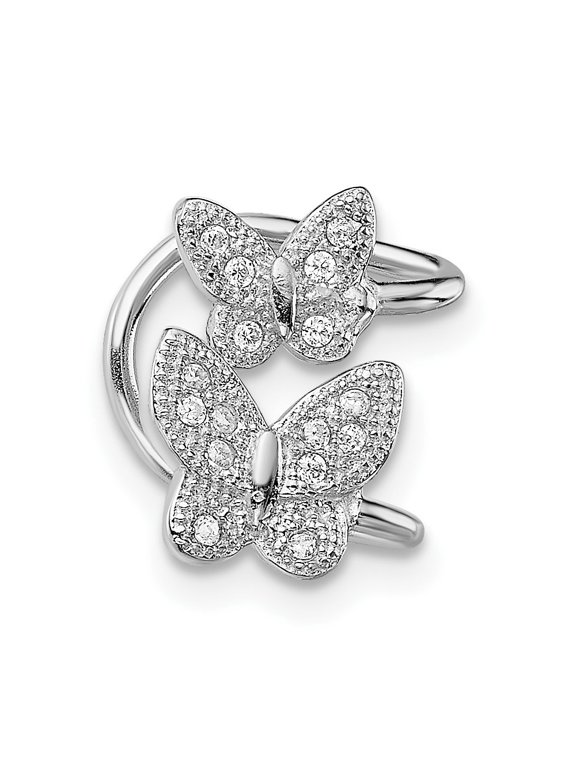 Fine Jewelry 925 Sterling Silver Rhodium-plated CZ Double Butterfly Left Cuff Earrings for Women