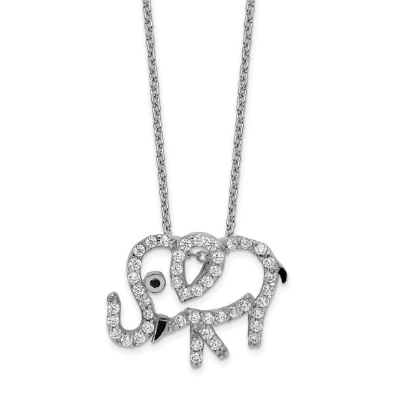 Auriga Fine Jewelry 925 Sterling Silver Rhodium-plated CZ Elephant with 2 in ext. Necklace for Women 18"