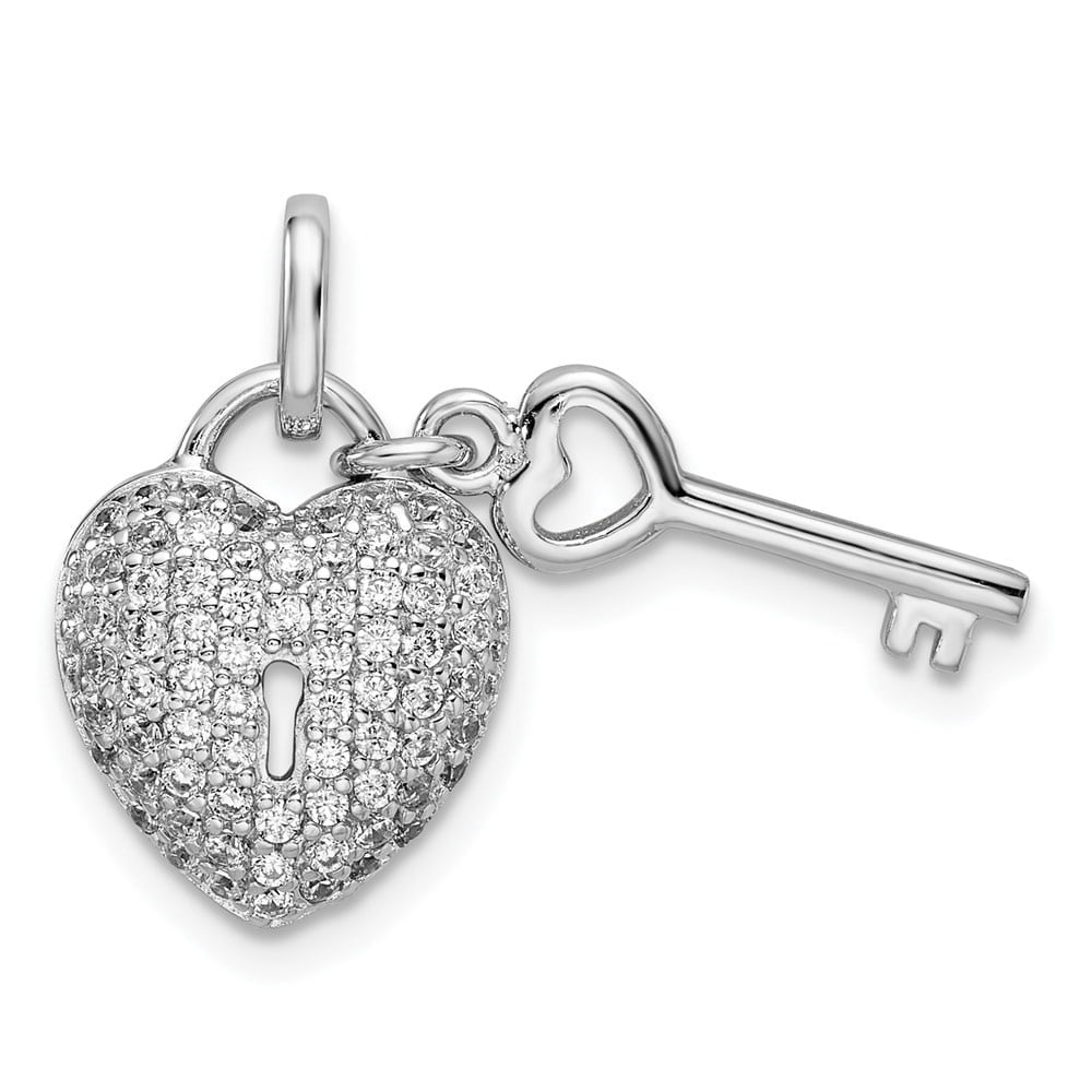 Auriga Fine Jewelry 925 Sterling Silver CZ Heart Lock and Key Pendant ...