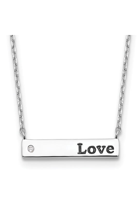 Fine Jewelry 925 Sterling Silver Rhodium-plated CZ LOVE Enamel Bar w/2in ext. Necklace for Women 18"