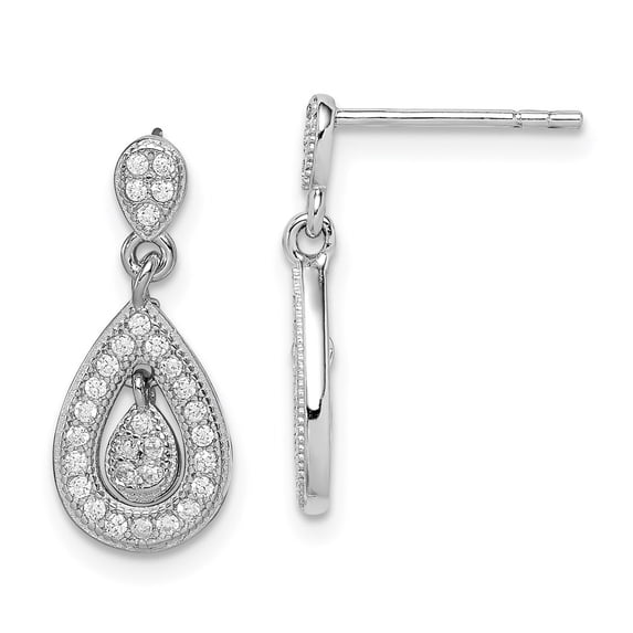 Auriga Fine Jewelry 925 Sterling Silver Rhodium-plated CZ Pear Dangle Post Earrings for Women