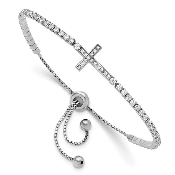 Auriga Fine Jewelry 925 Sterling Silver Rhodium-plated CZ Sideways Cross Adjustable Bracelet for Women