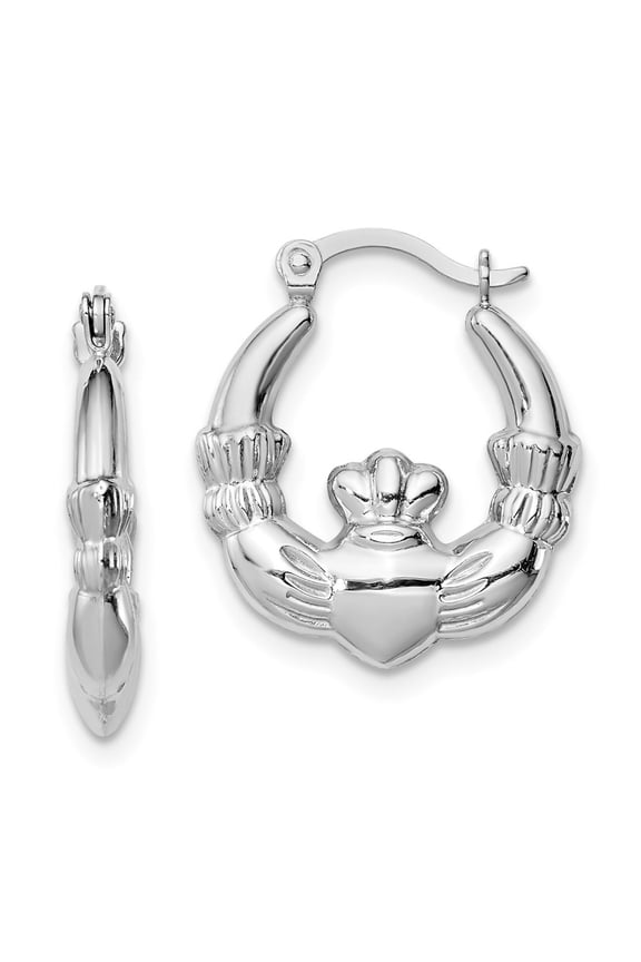 Fine Jewelry 925 Sterling Silver Rhodium-plated Claddagh Hollow Round Hoop Earrings for Women
