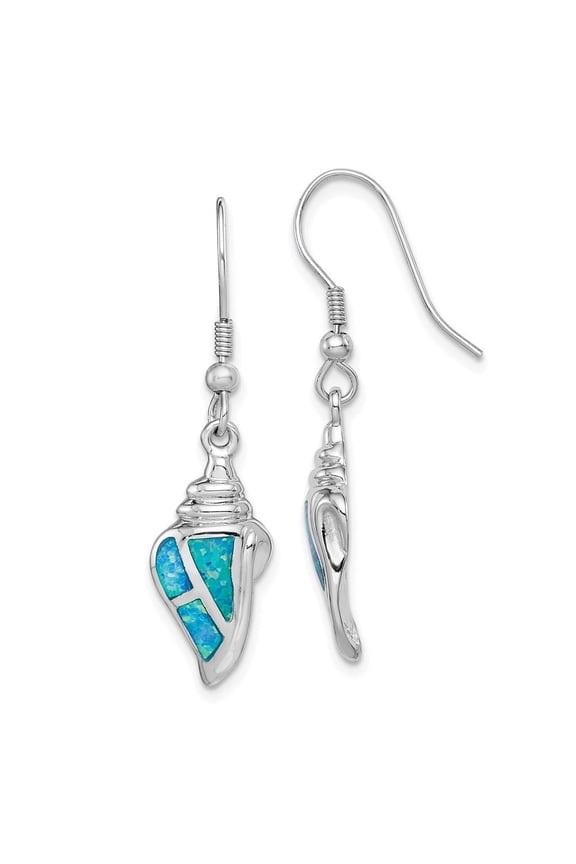 Fine Jewelry 925 Sterling Silver Created Blue Opal Seashell Dangle Earrings for Women