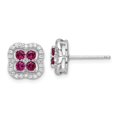 thumbnail image 1 of Auriga Fine Jewelry 925 Sterling Silver Rhodium-plated Created Ruby and CZ Clover Post Stud Earrings for Women, 1 of 4
