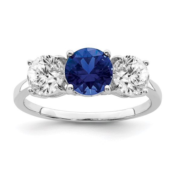 Auriga Fine Jewelry 925 Sterling Silver Rhodium-plated Created Spinel & CZ 3 Stone Ring for Women Size 6