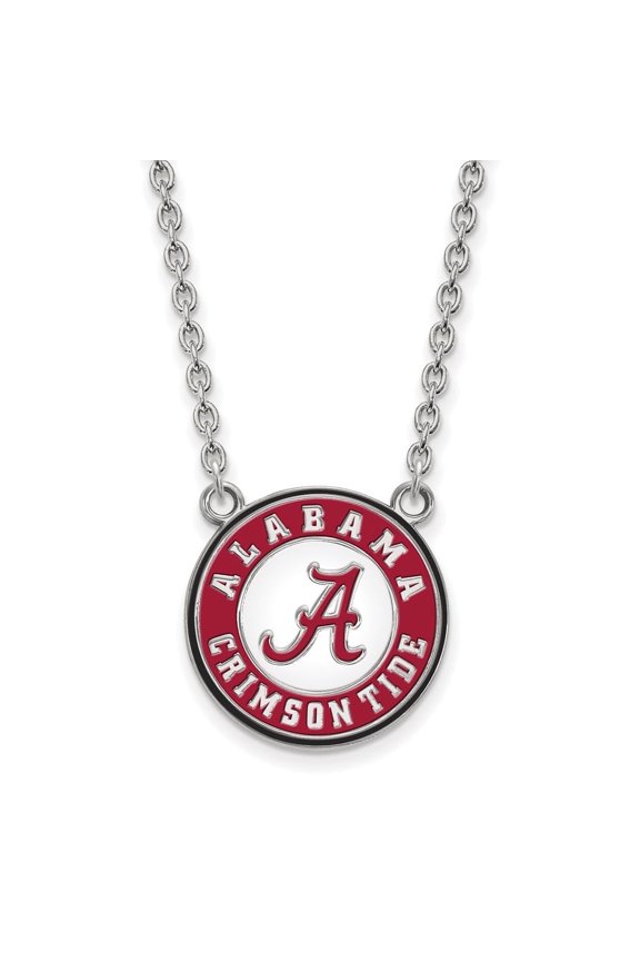 925 Sterling Silver Rh-plated Crimson Tide Large Enameled Pendant Necklace for Women 18"