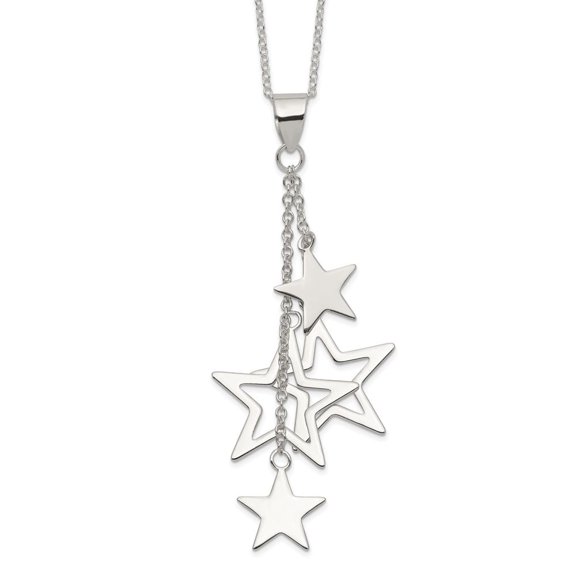 Auriga Fine Jewelry 925 Sterling Silver Rhodium-plated Dangling Stars Necklace for Women 18"