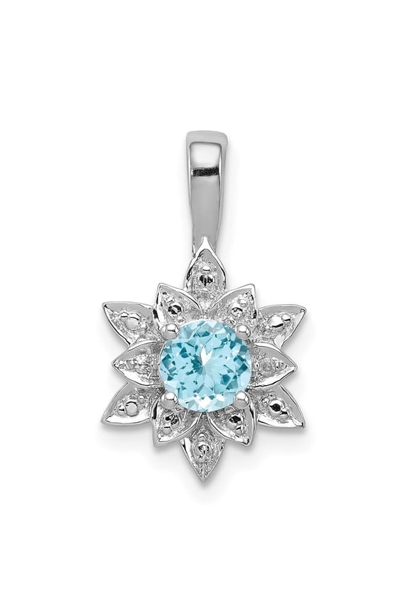Fine Jewelry 925 Sterling Silver Rhodium-plated Diamond & Light Blue Topaz Pendant for Women (L-19mm, W-11mm)