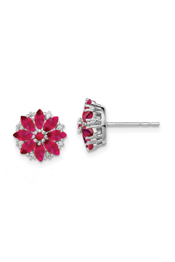 Fine Jewelry 925 Sterling Silver Rhodium-plated Diamond and Ruby Stud Earrings for Women