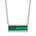 thumbnail image 1 of Auriga Fine Jewelry 925 Sterling Silver Rhodium-plated Emerald-cut Green Nano Crystal and Brilliant-cut White CZ Bar Necklace for Women 18", 1 of 5