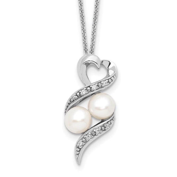 Auriga Fine Jewelry 925 Sterling Silver Rhodium-plated FWC Pearl CZ 2 P's in a Pod Motherhood Friendship Necklace for Women 18"