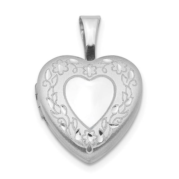 Auriga Fine Jewelry 925 Sterling Silver Rhodium-plated Flower Border 12mm Heart Locket (L-17mm, W-12.36mm) Valentine's Day Gift for Women