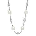 thumbnail image 1 of Auriga Fine Jewelry 925 Sterling Silver Rhodium-plated Glass Pearl and Brilliant-cut CZ Bezel Station Necklace for Women 18.25", 1 of 7