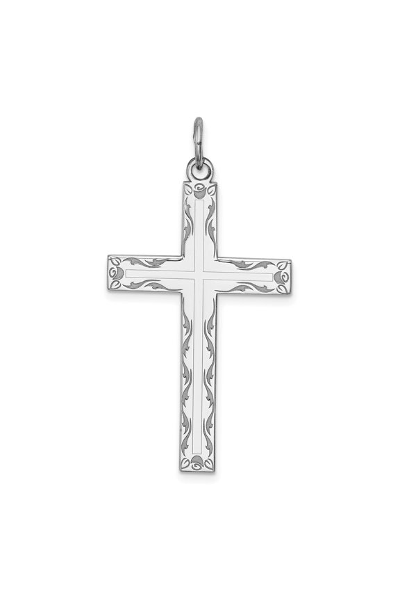 Fine Jewelry 925 Sterling Silver Rhodium-plated Laser Designed Cross Pendant for Women (L-37mm, W-21mm)
