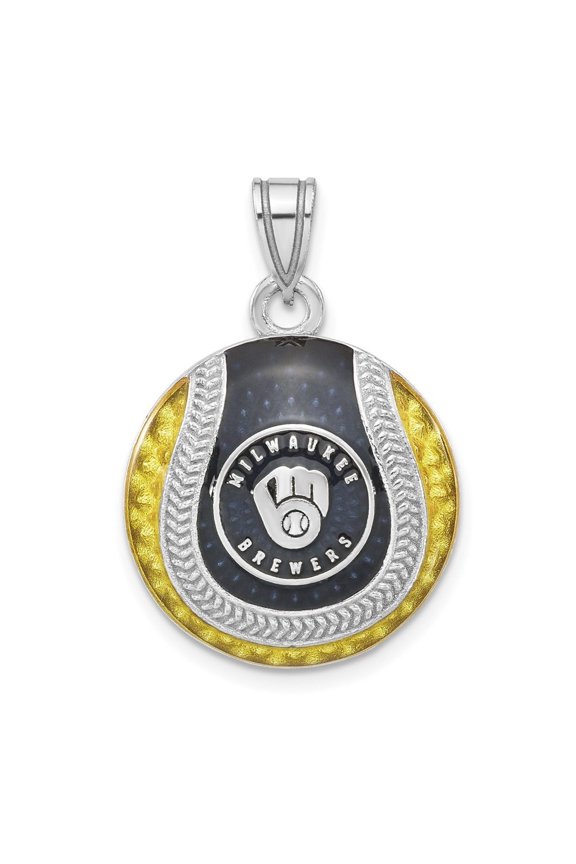 925 Sterling Silver Rhodium-plated Letter M Enameled Baseball Pendant for Women (L-29 mm, W-19.5 mm)