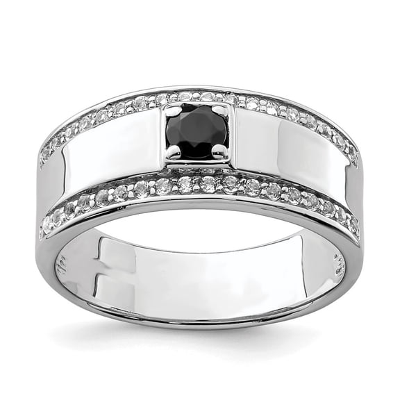 Auriga Fine Jewelry 925 Sterling Silver Rhodium-plated Men's Onyx and White Topaz Ring Size- 10