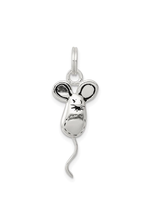 Fine Jewelry 925 Sterling Silver Rhodium-plated Mouse Charm for Women (L - 25mm, W - 11mm)